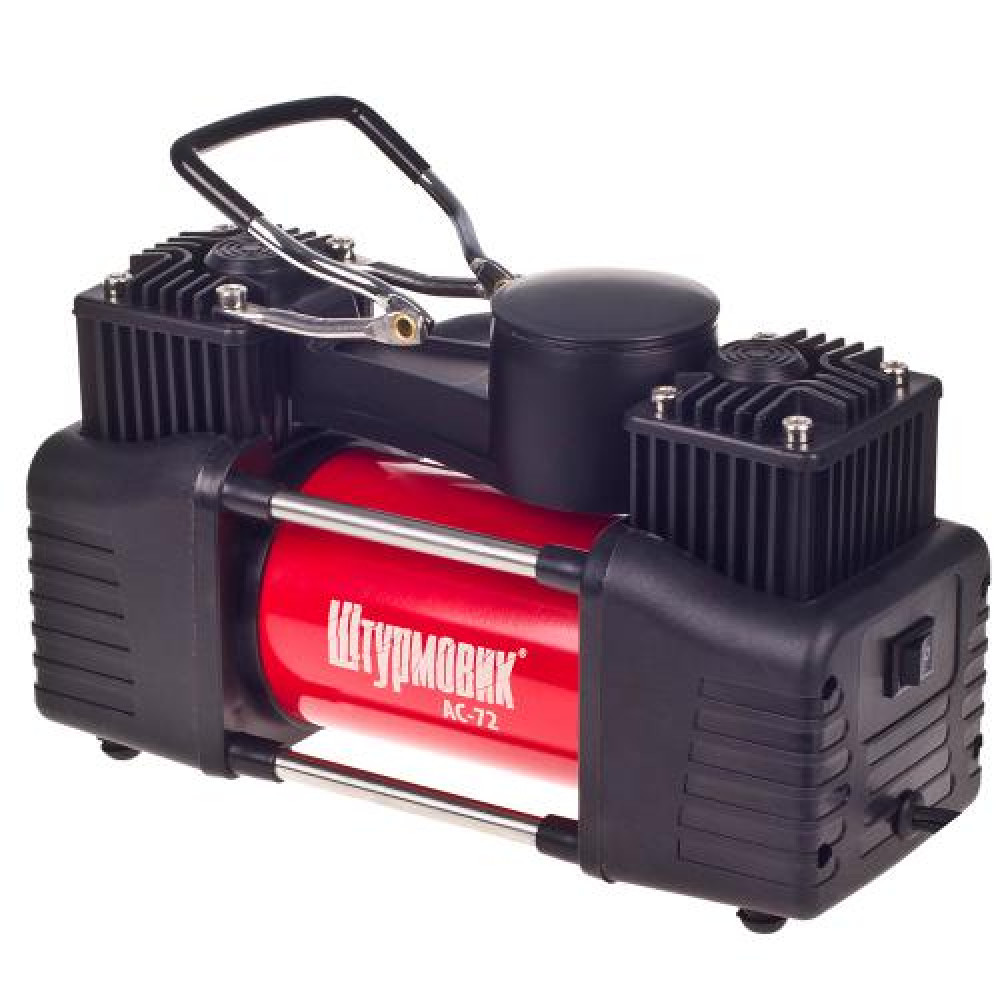 Компрессор "Штурмовик" AC-72 150psi/25Amp/90л/2 цилиндра/PU шланг 5,0м с дефлятором/клеммы АКБ
