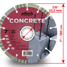 Круг алмазний вiдрiзний CONCRETE 1A1RSS/C1 180 для ручного інструменту