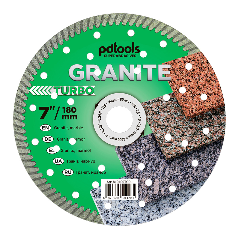Круг алмазний вiдрiзний GRANITE  1A1R 180 TURBO для ручного інструменту