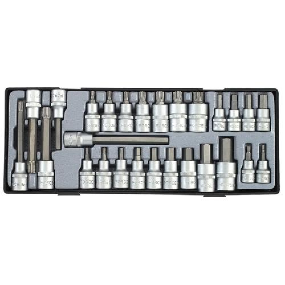 3/8", 1/2" Набор головок-бит 6-гр. (HEX) и Spline 27 пр. (в ложементе) (FORCE T4281)