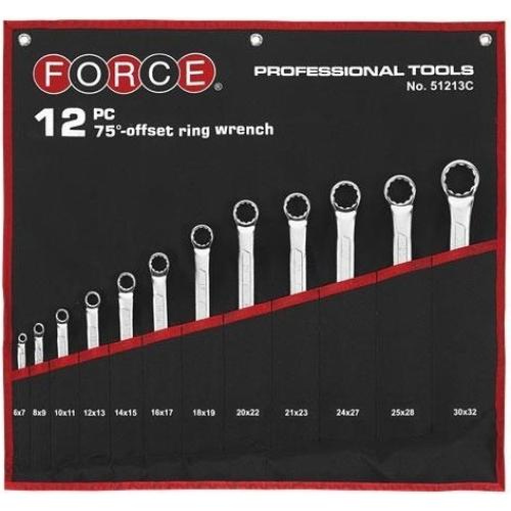 Набор ключей накидных, отогнутые на 75° на полотне 12 пр. (6-32 мм) (FORCE 51213C)