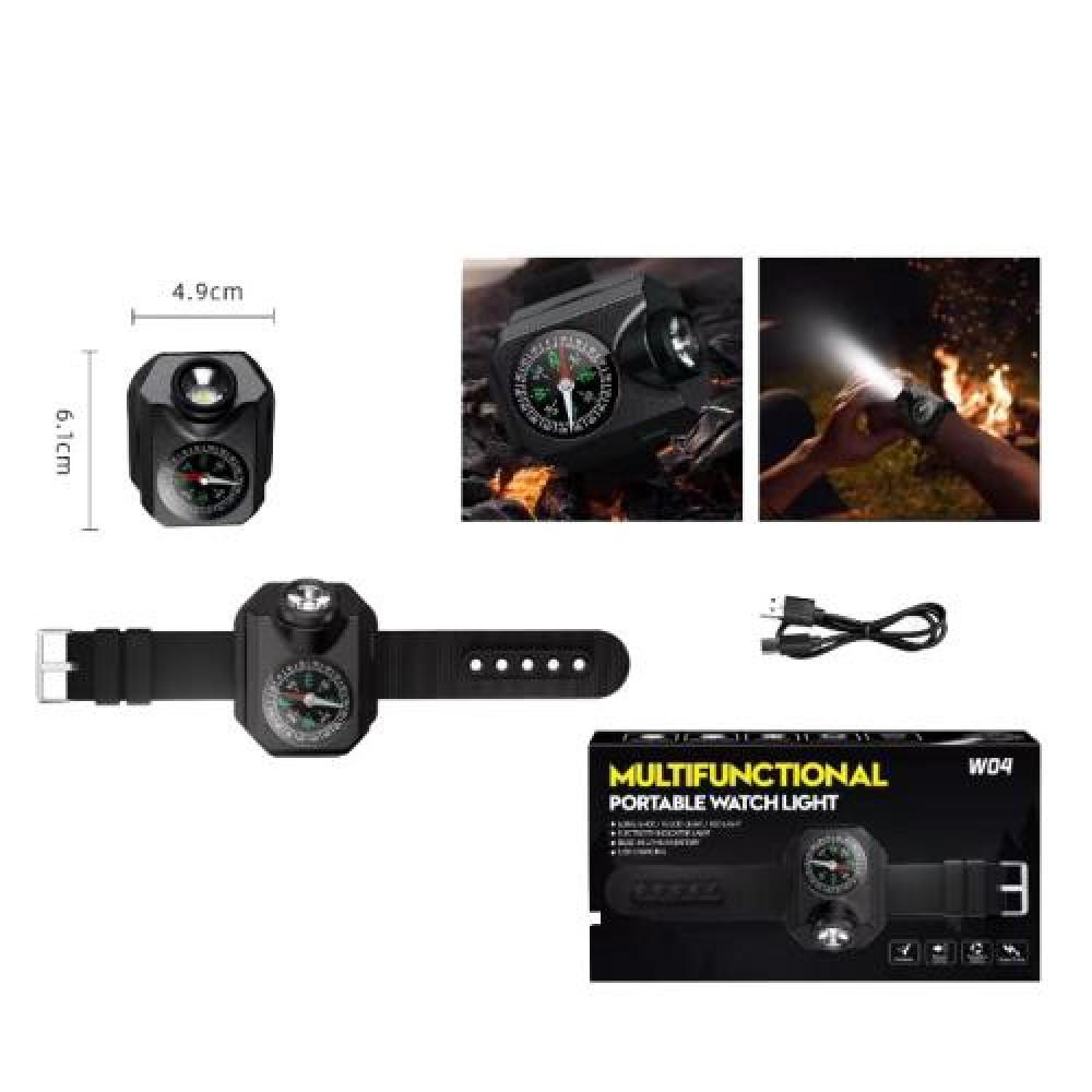 Фонарь на руку W04-LED,  Li-Ion аккум., ЗУ Type-C, компас, Box