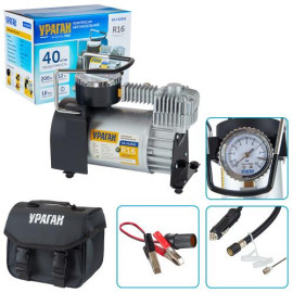 Компрессор "Ураган" KA-У12052 150psi/15Amp/40л/прикур.+переходник/Автостоп 2режима