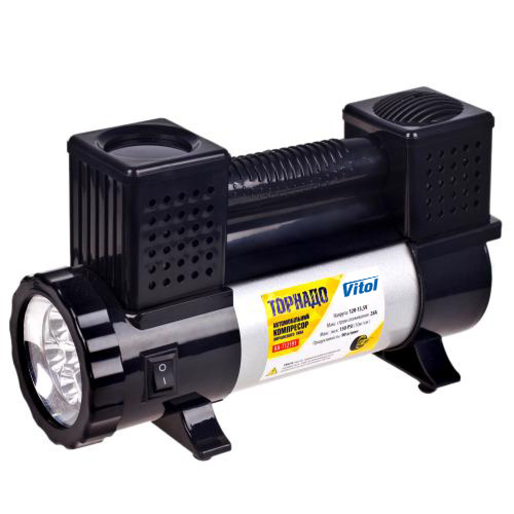 Компрессор "Торнадо" KA-T2191 150psi/28Amp/90л/клеммы/фонарь/шланг 7,5м с дефлятором/2 цилиндра