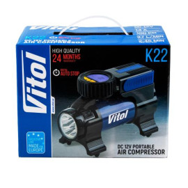 Компрессор "ViTOL" K-22 100psi/14Amp/37л/Фонарь/Автостоп/прикуриватель