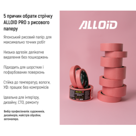 Alloid Pro. Лента малярная деликатная, рисовая, розовая 24мм х 40м, 100мкм