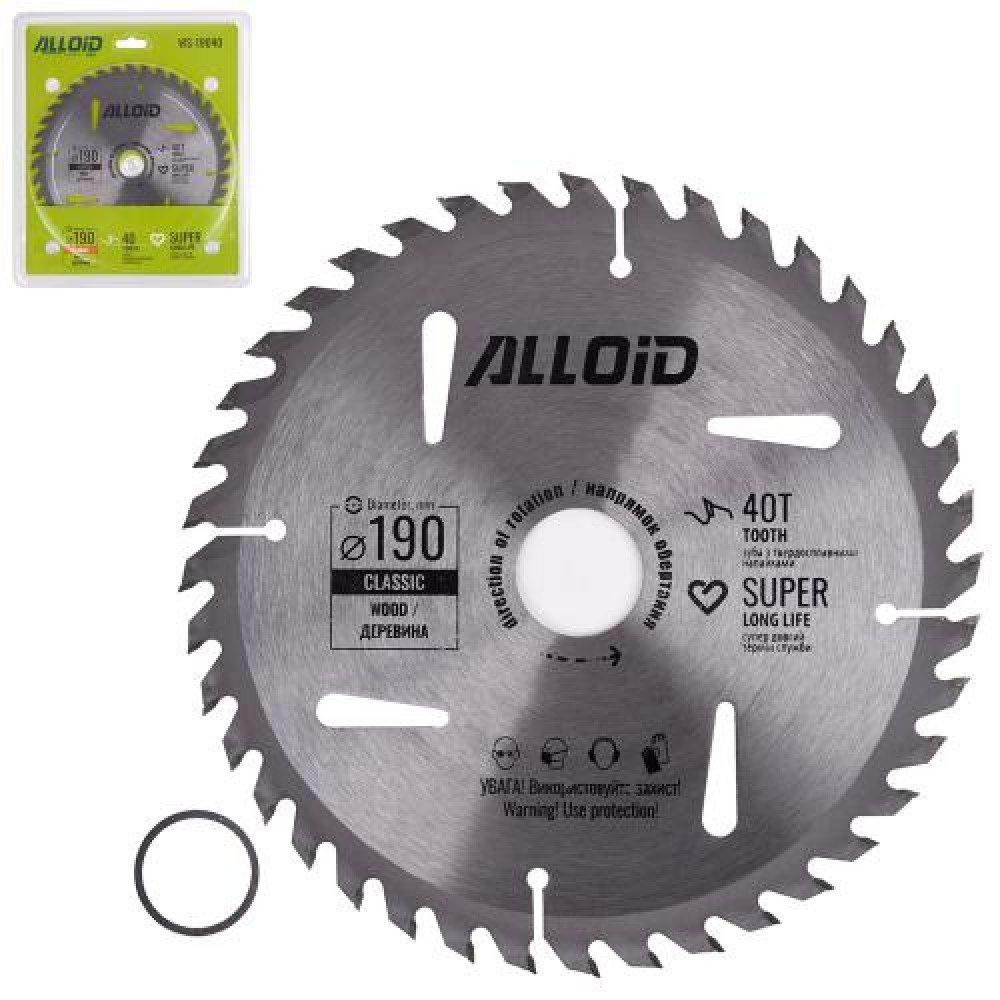 Alloid. Диск пильный по дереву с твердосплавными напайками 190х30/25,4мм, 40 зубов