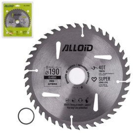 Alloid. Диск пильный по дереву с твердосплавными напайками 190х30/25,4мм, 40 зубов