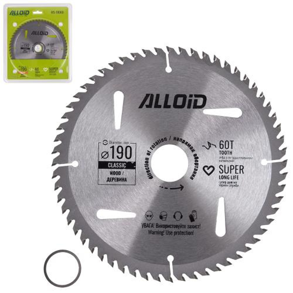 Alloid. Диск пильный по дереву с твердосплавными напайками 190х30/25,4мм, 60 зубов