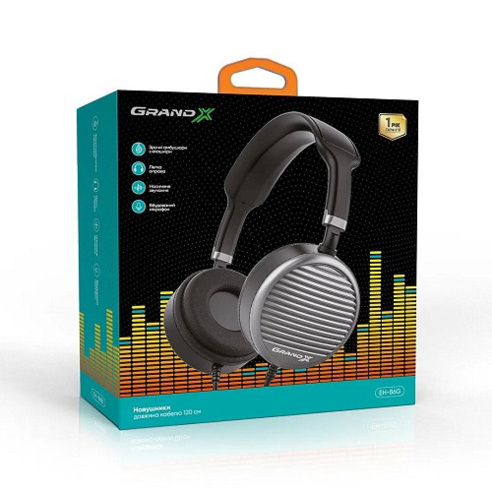 Наушники закрытые с микрофоном Grand-X EH-86G Grey