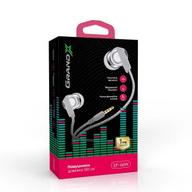 Наушники вакуумные с микрофоном Grand-X EP-66W White