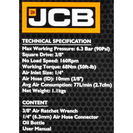 Тріскачка пневматична 3/8" 68 Нм JCB Tools JCB-RP7412