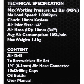 Дриль пневматичний 10 мм JCB Tools JCB-RP7810 (RP7102)