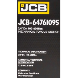 Динамометричний ключ 3/4" (100-600 Нм) JCB Tools JCB-64761095