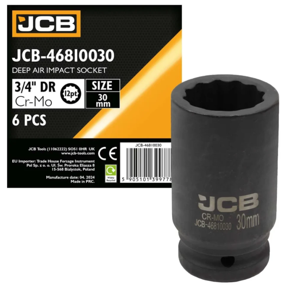 Гoлoвкa тopцeвa удapнa глибока 3/4" 30 мм (12-гранна) JCB Tools JCB-46810030