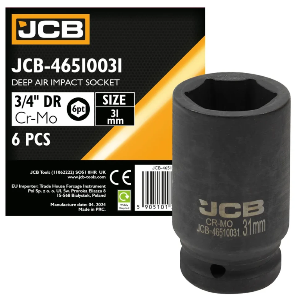 Гoлoвкa тopцeвa удapнa глибока 3/4" 31 мм (6-гранна) JCB Tools JCB-46510031