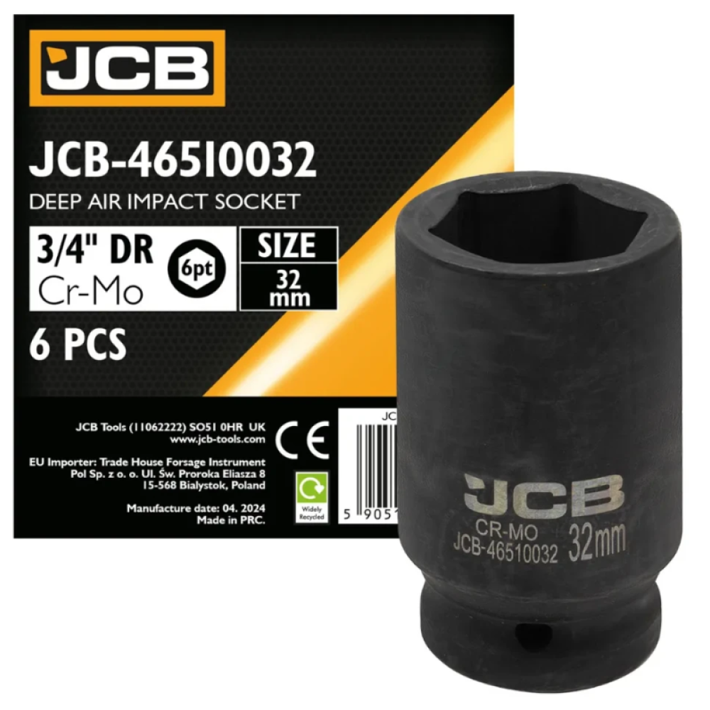 Гoлoвкa тopцeвa удapнa глибока 3/4" 32 мм (6-гранна) JCB Tools JCB-46510032