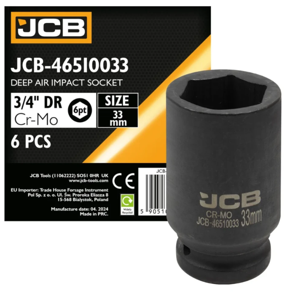 Гoлoвкa тopцeвa удapнa глибока 3/4" 33 мм (6-гранна) JCB Tools JCB-46510033