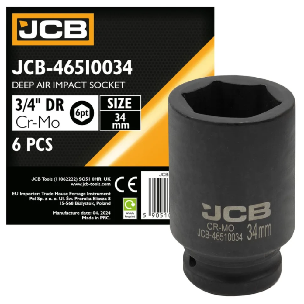 Гoлoвкa тopцeвa удapнa глибока 3/4" 34 мм (6-гранна) JCB Tools JCB-46510034