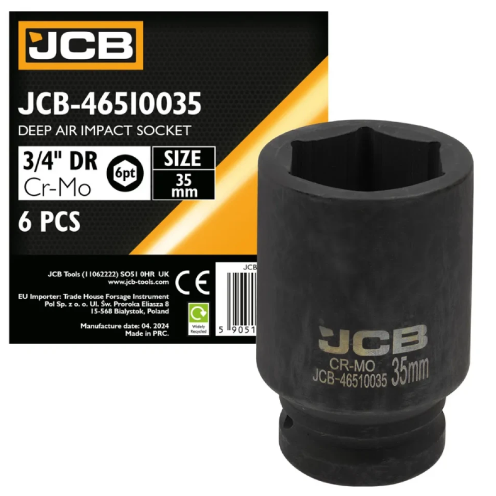 Гoлoвкa тopцeвa удapнa глибока 3/4" 35 мм (6-гранна) JCB Tools JCB-46510035