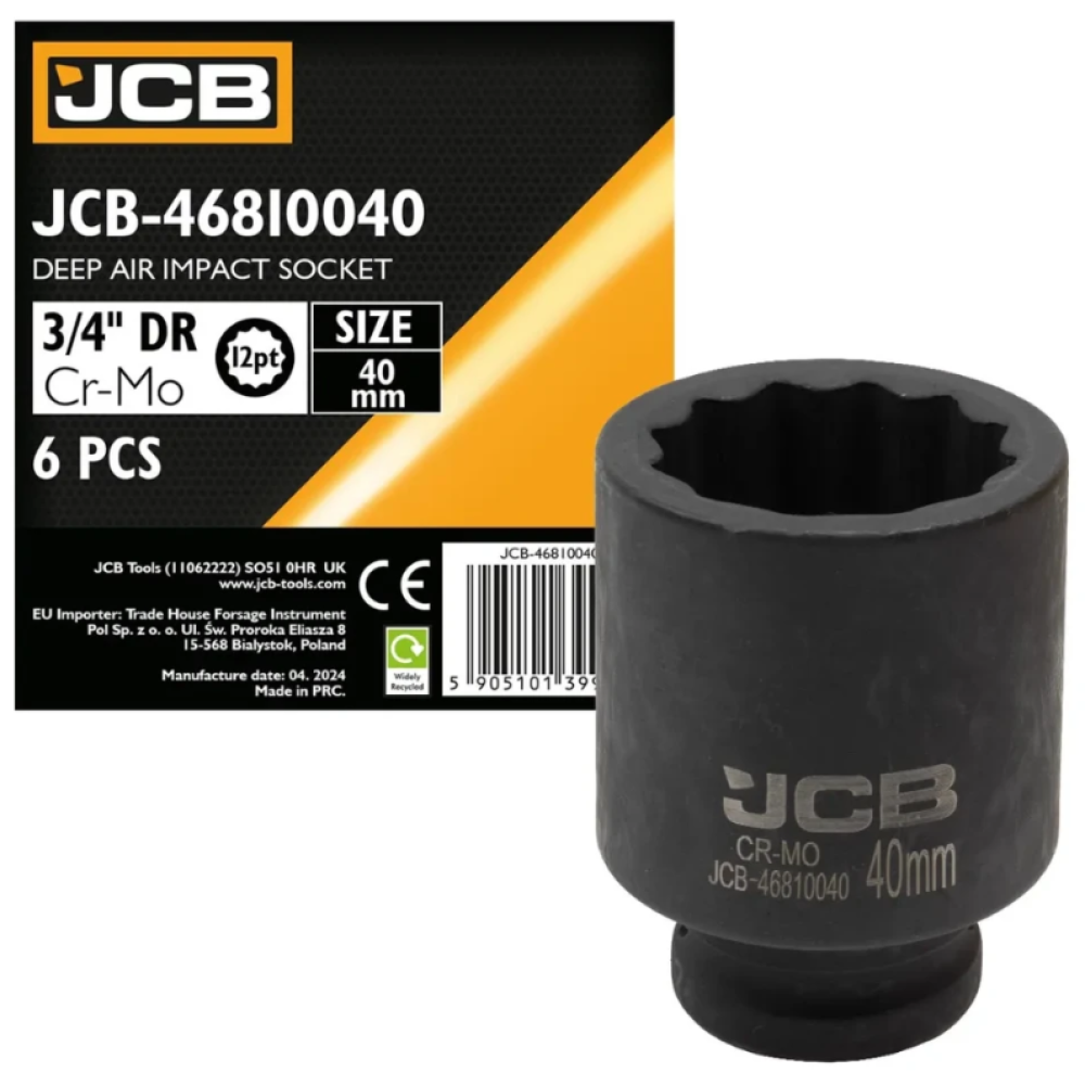 Гoлoвкa тopцeвa удapнa глибока 3/4" 40 мм (12-гранна) JCB Tools JCB-46810040