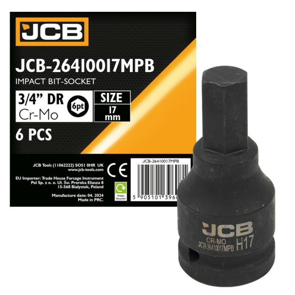 Головка-біта ударна HEX 3/4" 17 мм JCB Tools JCB-26410017MPB