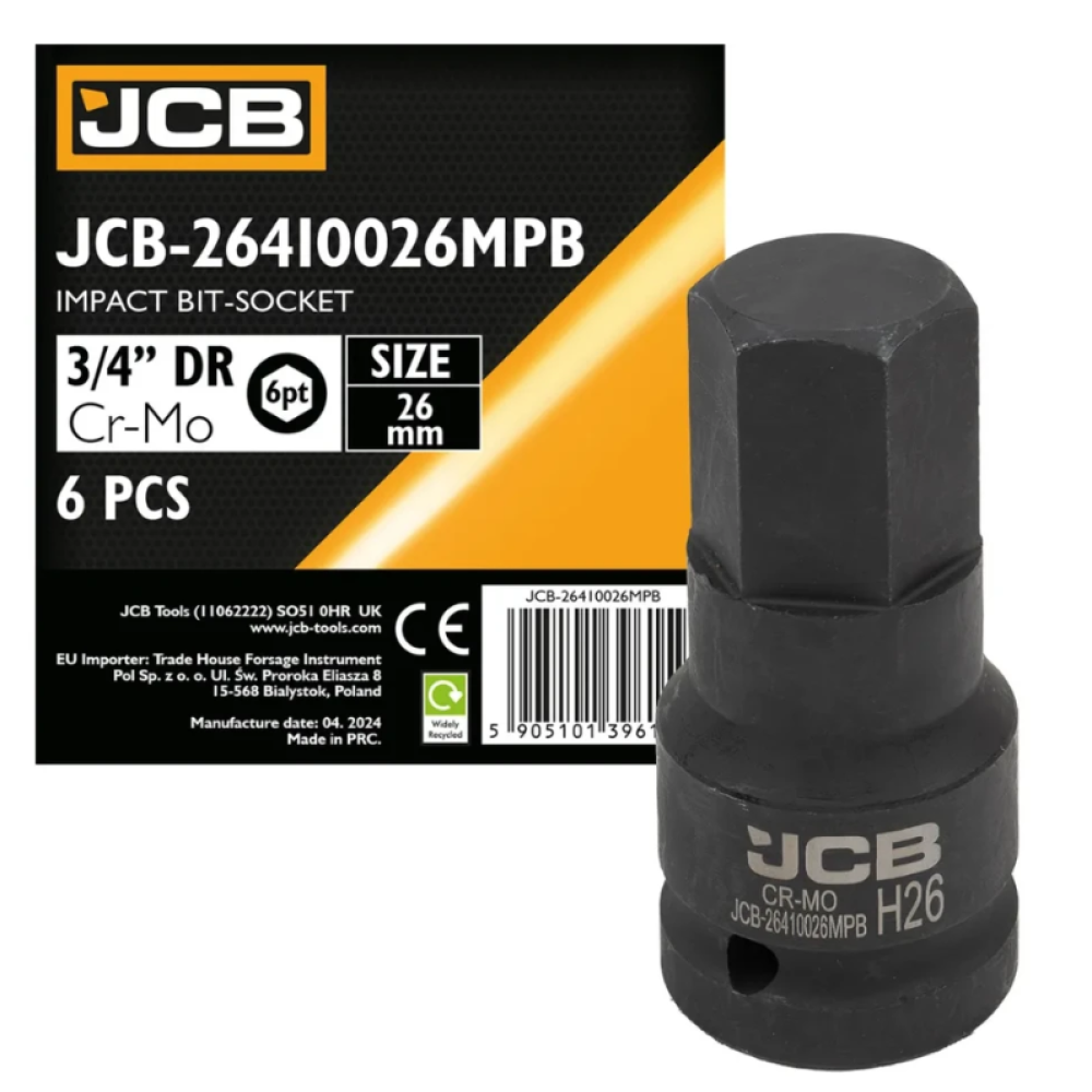 Головка-біта ударна HEX 3/4" 26 мм JCB Tools JCB-26410026MPB