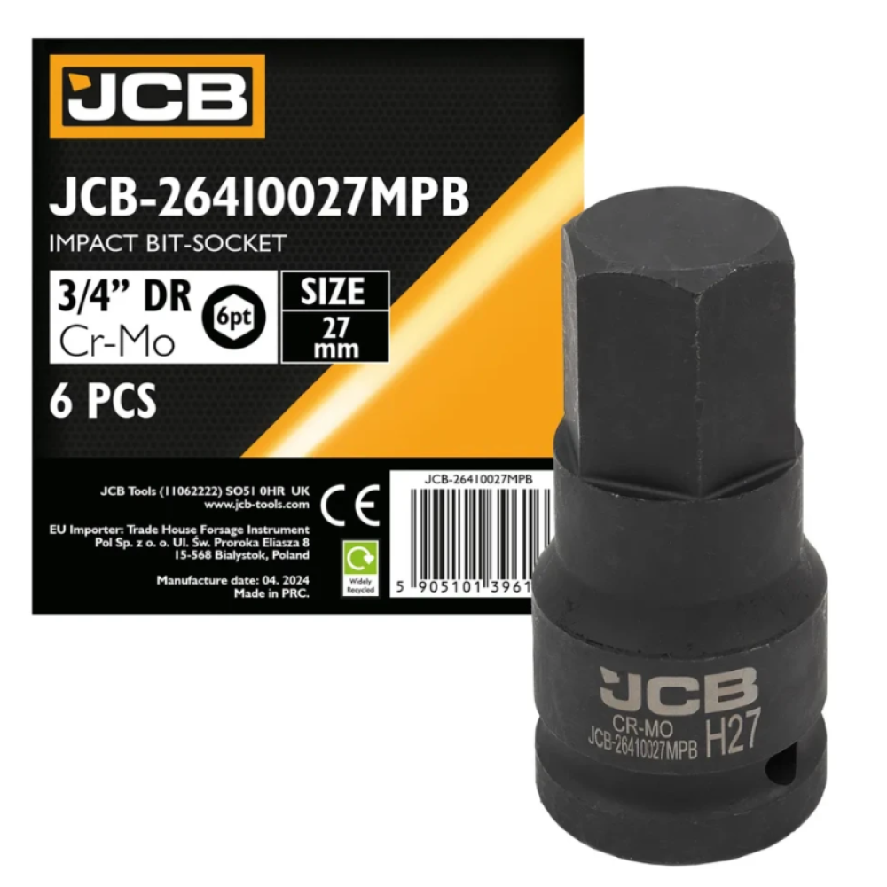 Головка-біта ударна HEX 3/4" 27 мм JCB Tools JCB-26410027MPB