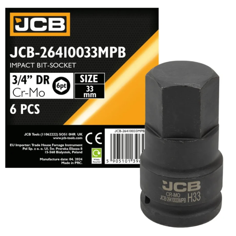 Головка-біта ударна HEX 3/4" 33 мм JCB Tools JCB-26410033MPB