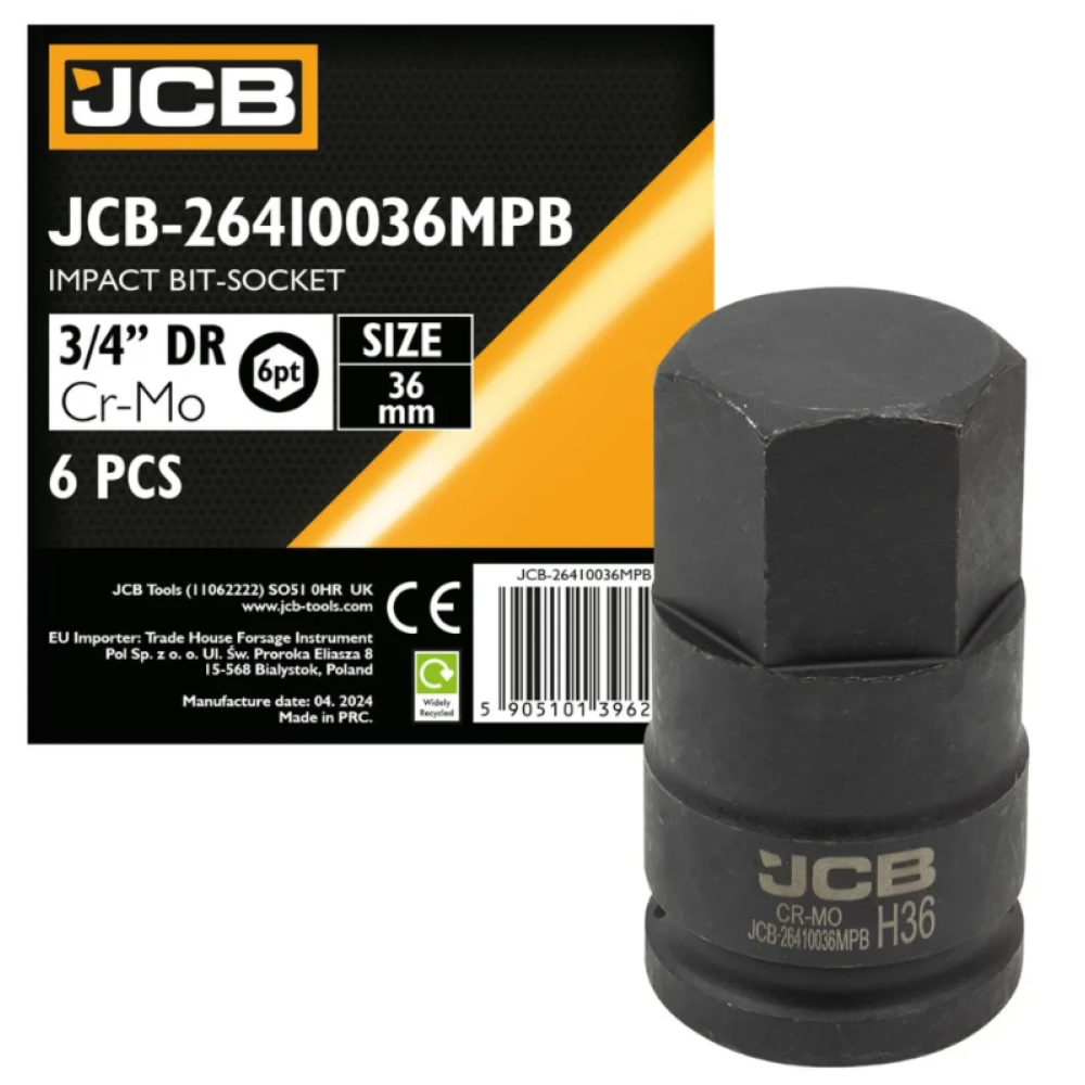 Головка-біта ударна HEX 3/4" 36 мм JCB Tools JCB-26410036MPB