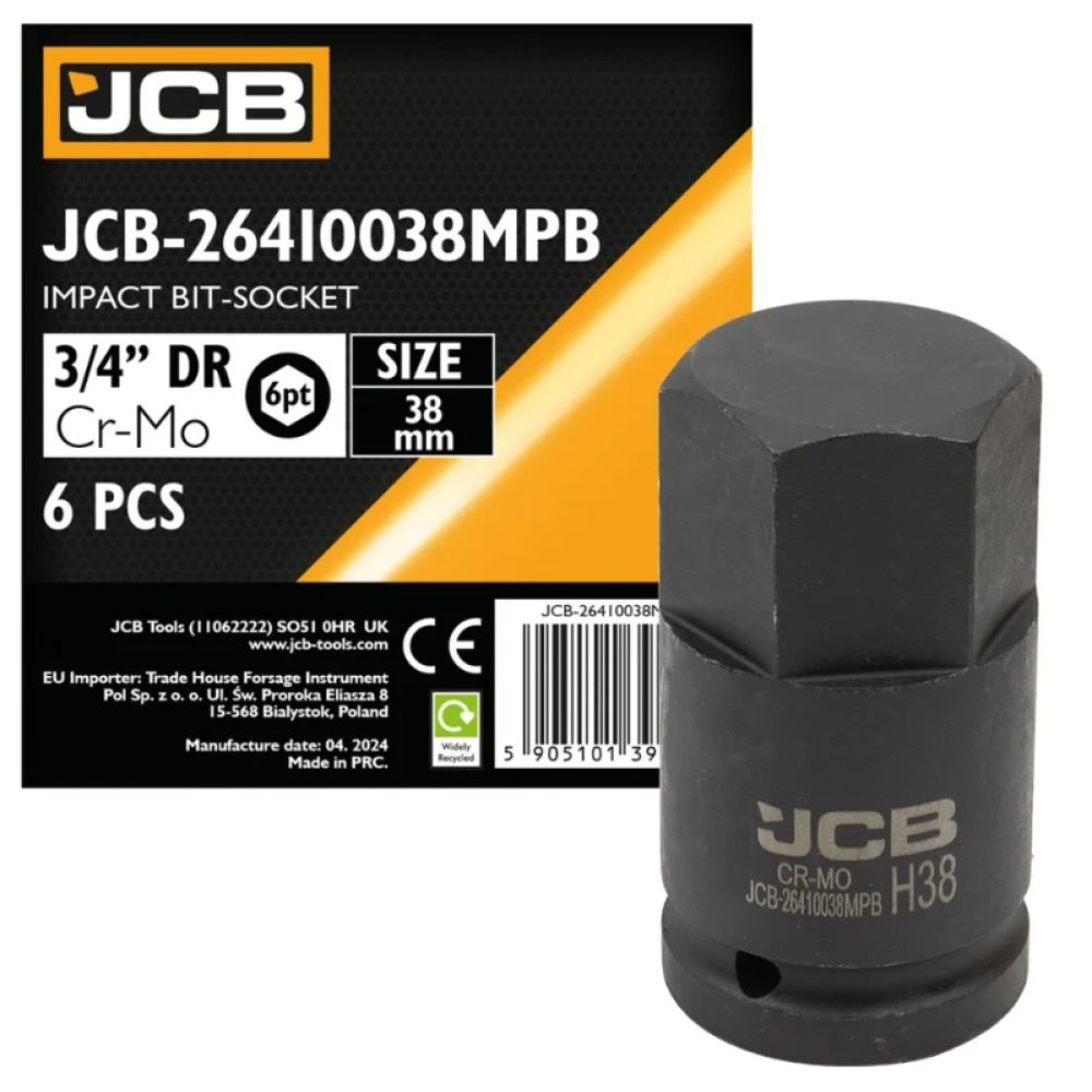 Головка-біта ударна HEX 3/4" 38 мм JCB Tools JCB-26410038MPB