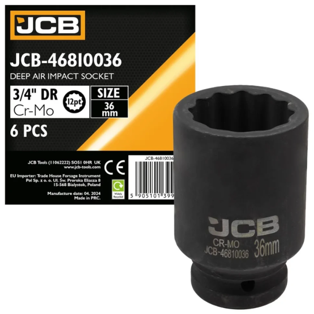 Головка торцева ударна глибока 3/4" 36 мм (12-гр.) JCB Tools JCB-46810036