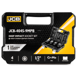 Набір головок ударних глибоких 4 од. 1/2" (12-гр.) (34, 36, 38, 41 мм) JCB Tools JCB-4045-9MPB