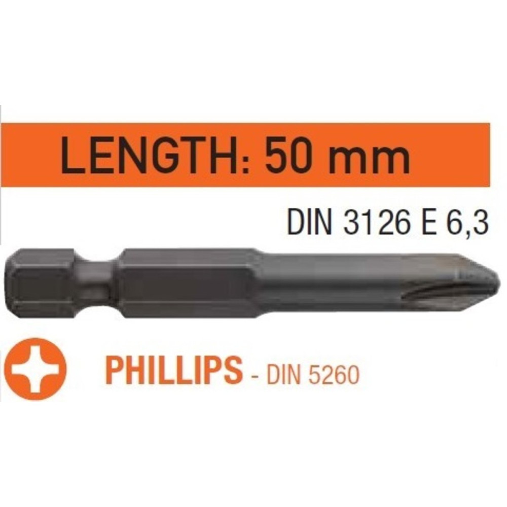 Насадка викруткова USH Industry : Phillips PH3 x 50 мм подовжена, Уп. 10 шт.