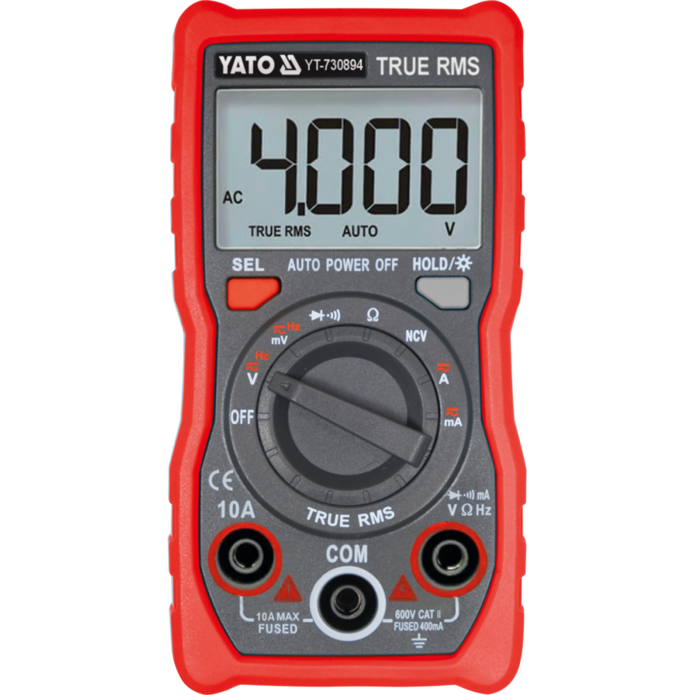 Мультиметр TRUE RMS електричних параметрів YATO з LCD-цифровим діапазоном 4000 від 2х1,5V;AA батар