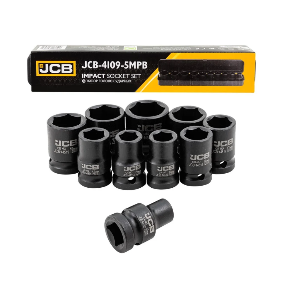 Набір головок ударних в металевому кейсі 10 од. 1/2'' (6-гр.) (10-24 мм) JCB Tools JCB-4109-5MPB