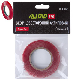 Alloid Pro. Скотч двухсторонний  6мм х 2м, прозрачный 1мм, (пакет)