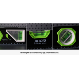 Alloid Pro. Уровень строительный 100см, 3 капсулы с магнитом и боковым окном