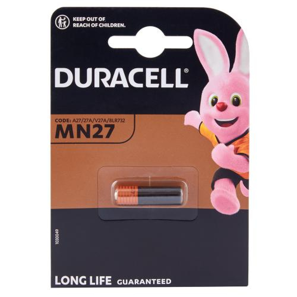 Батарейка DURACELL щелочная  A27/MN27, 12V, 1 шт. в блистере (НАБОР 2ШТ)