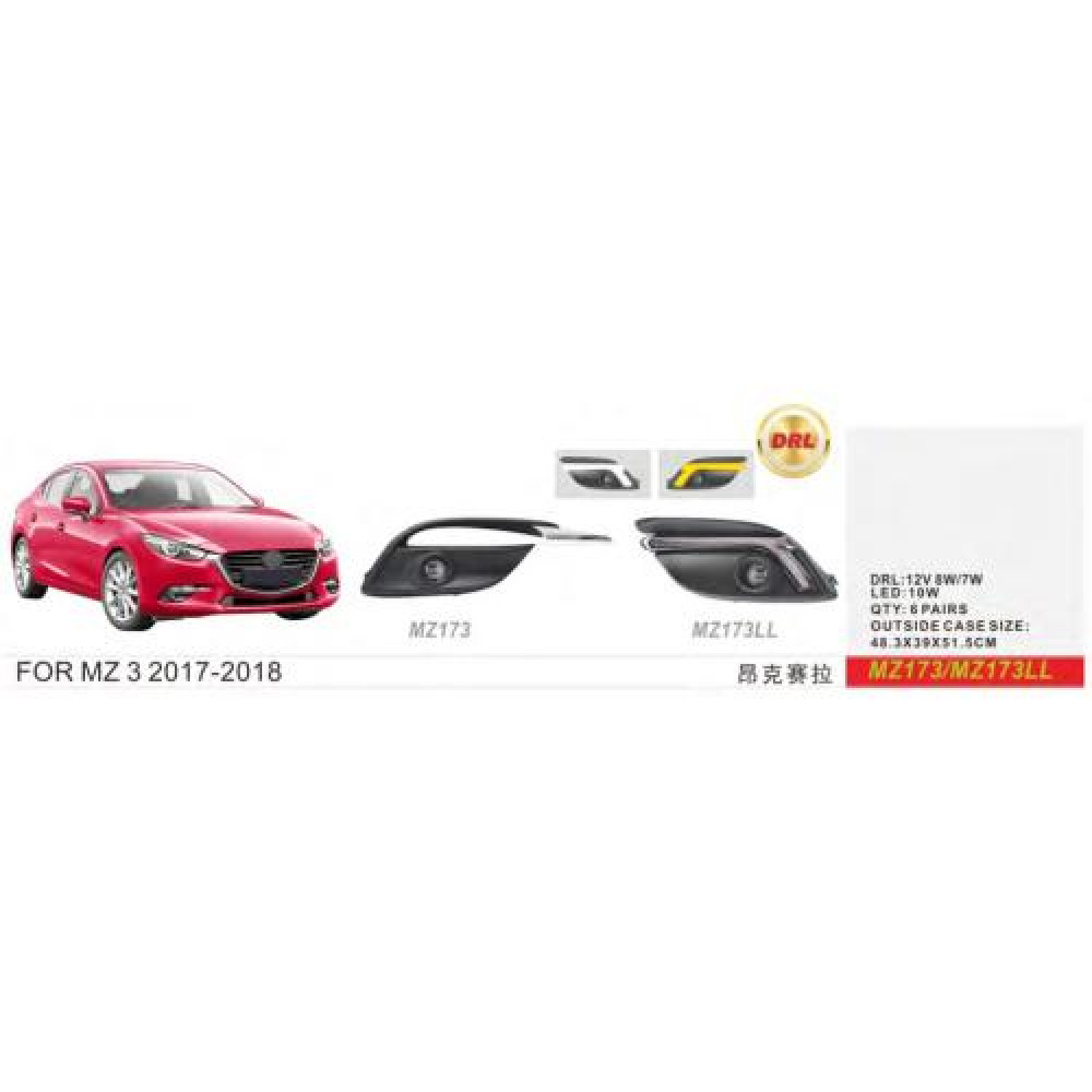 Фары доп.модель Mazda 3 2016-19/MZ-173LL/LED-12V10W+DRL-12V8W/7W/FOG+DRL/эл.проводка