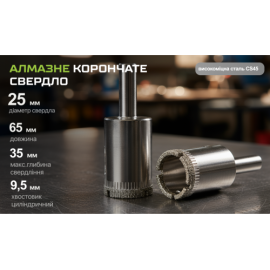 Alloid Base. Сверло корончатое алмазное по стеклу и керамике  25мм