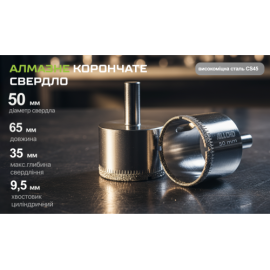 Alloid Base. Сверло корончатое алмазное по стеклу и керамике  50мм