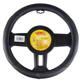 Чехол руля  VLOD-24LC8 BK/RD M  черн/БО/один шов/кожа