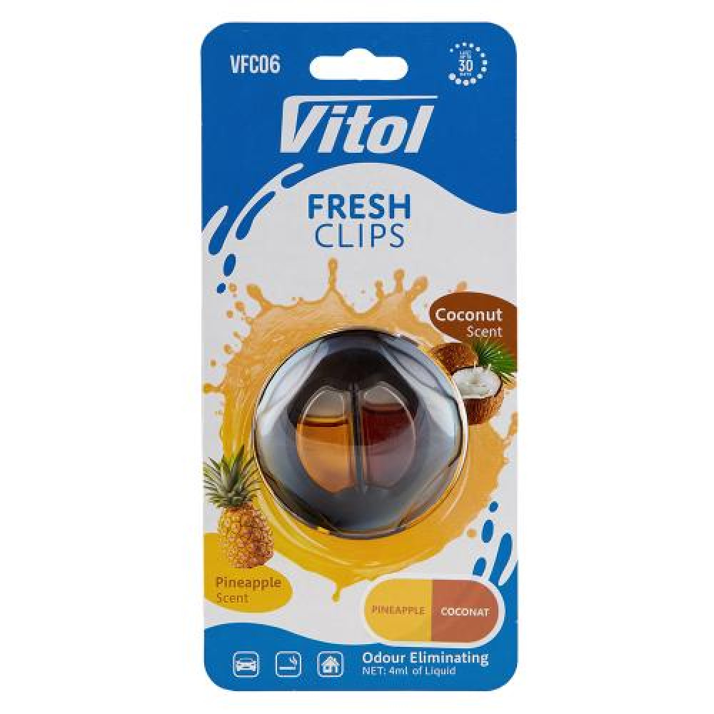 Освежитель воздуха Vitol Fresh Clips на обдув Pineapple+Coconat