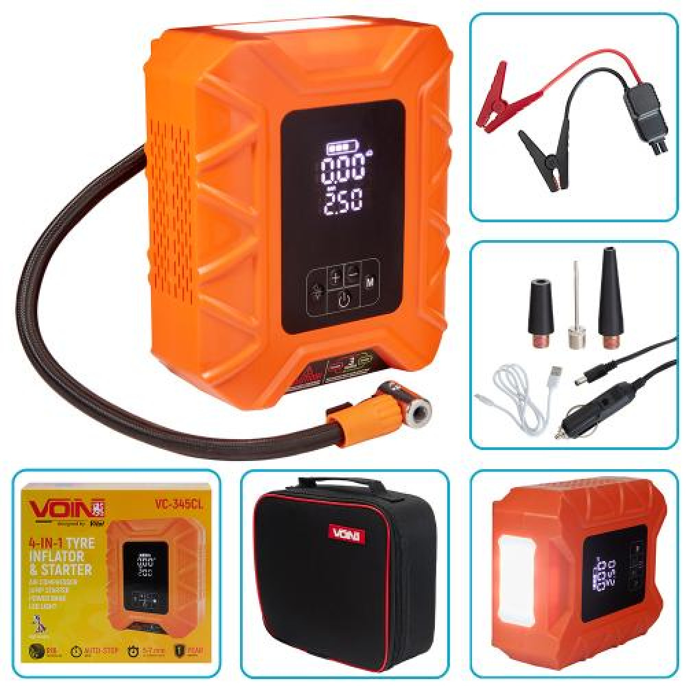 Компрессор "VOIN" VC-345CL 4in1/14.8V/37.0wh/10000mAh/Бустер/Повербанк/Ліхтар