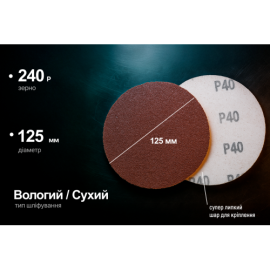 Alloid. Круг шлифовальный на липучке 125 мм, зерно 240 (10шт)