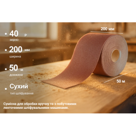 Alloid. Наждачная бумага на тканевой основе, 200мм х 50м, зерно  40