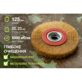 Alloid. Щетка дискообразная "витая проволока" 125*22,23 для точильных станков