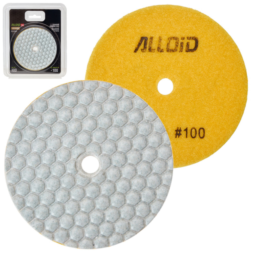 Alloid Pro. Круг алмазный шлифовальный на липучке HEXAGON 100 мм,  зерно  100