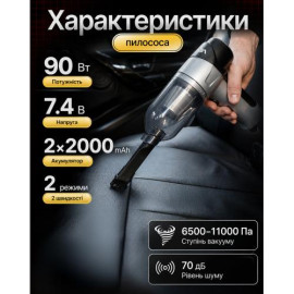Пылесос "VOIN" V-88CL 90W/7.4V/АКБ-2х2000mAh/2 режима/влажная и сухая чистка/сумка